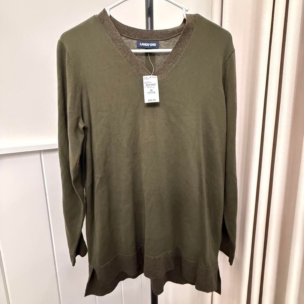 Lands-end Women's Green and Khaki Jumper